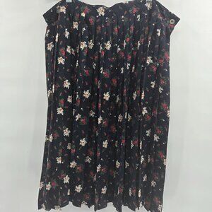 Vintage SK & Company Navy Floral Side Button Pleating Elastic Waist Skirt 16W